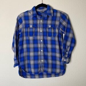 Gap flannel kids 8 eight long sleeve button down plaid blue white EUC